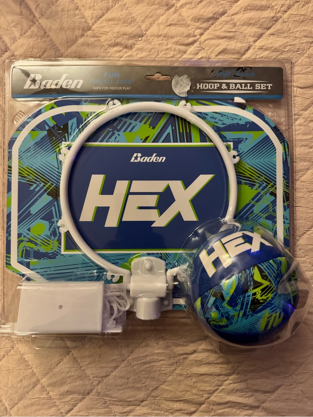 Baden HEX Kids Hoop & Ball Set in Blue and Green